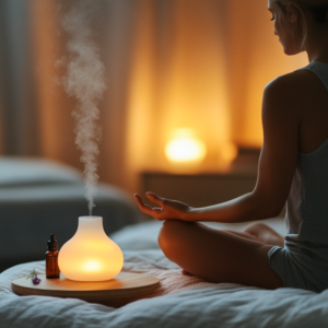 Meditation and lavender aromatherapy setup for stress-free sleep.