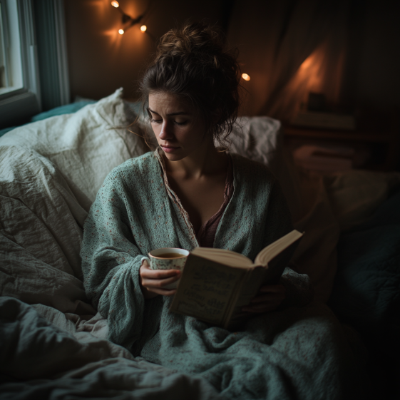 nighttime routine with herbal tea and reading before sleep