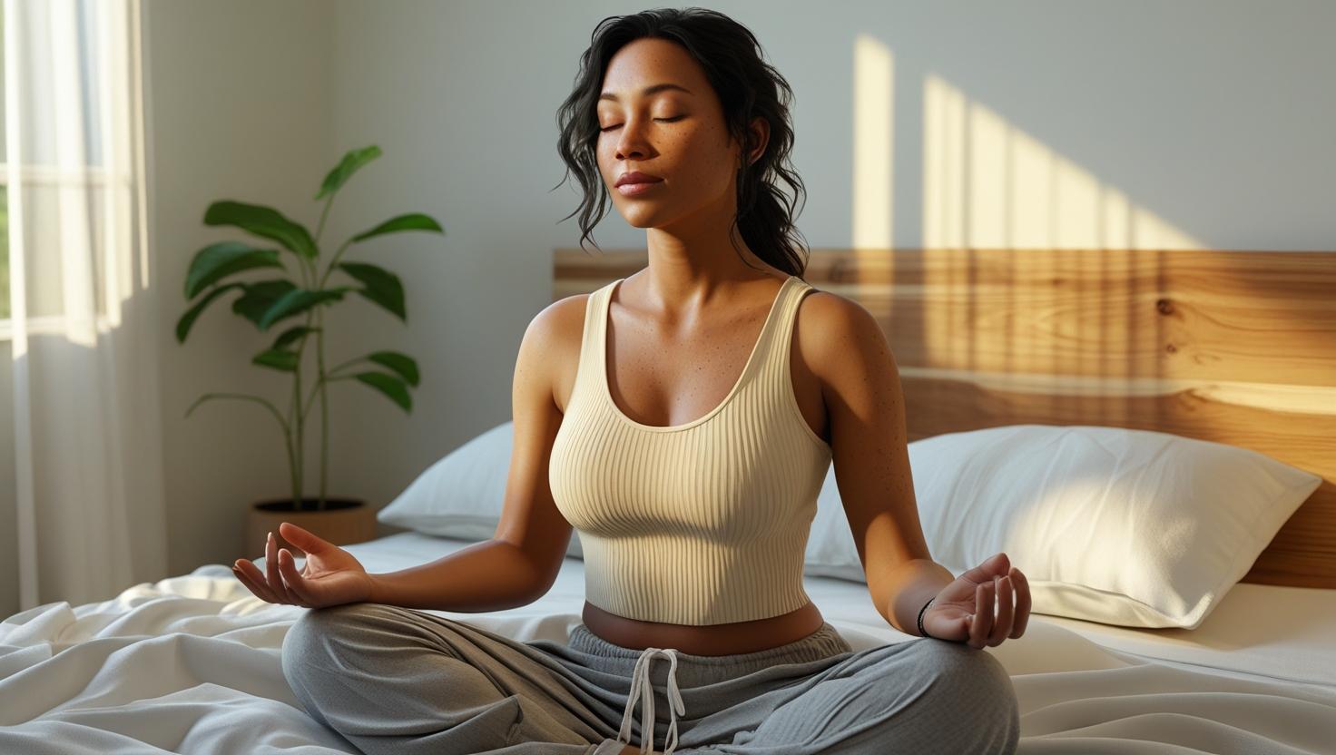 Person practicing the 4-7-8 Breathing Technique for relaxation and sleep