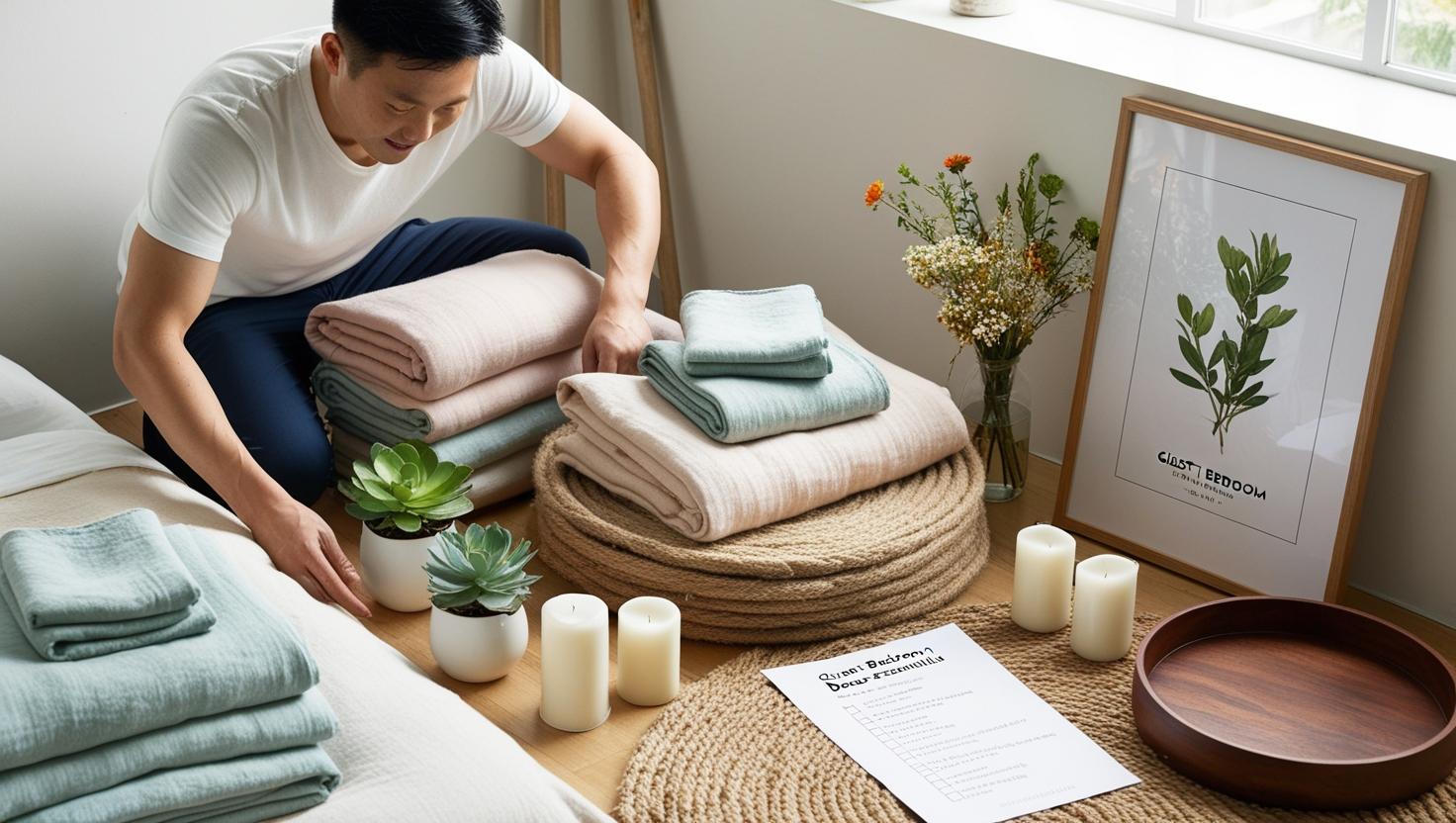 Real-life guest enjoying a welcoming space with personalized guest bedroom decor.
