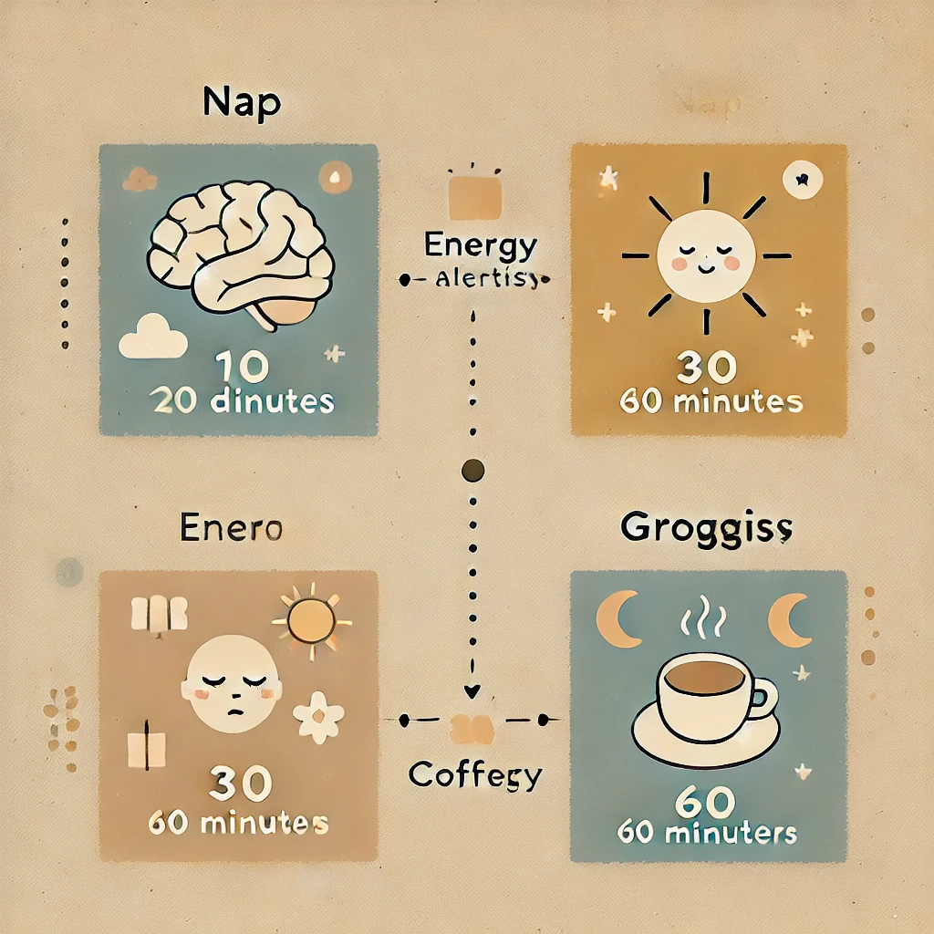 Pastel infographic on nap durations and effects explaining the science of power naps