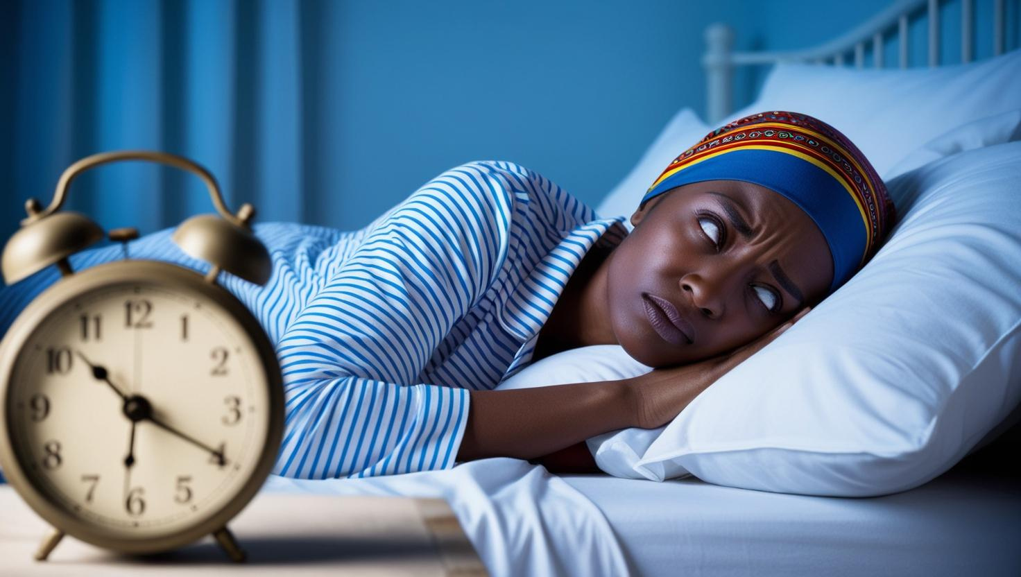 Woman in bed showing sleep deprivation effects and insomnia.