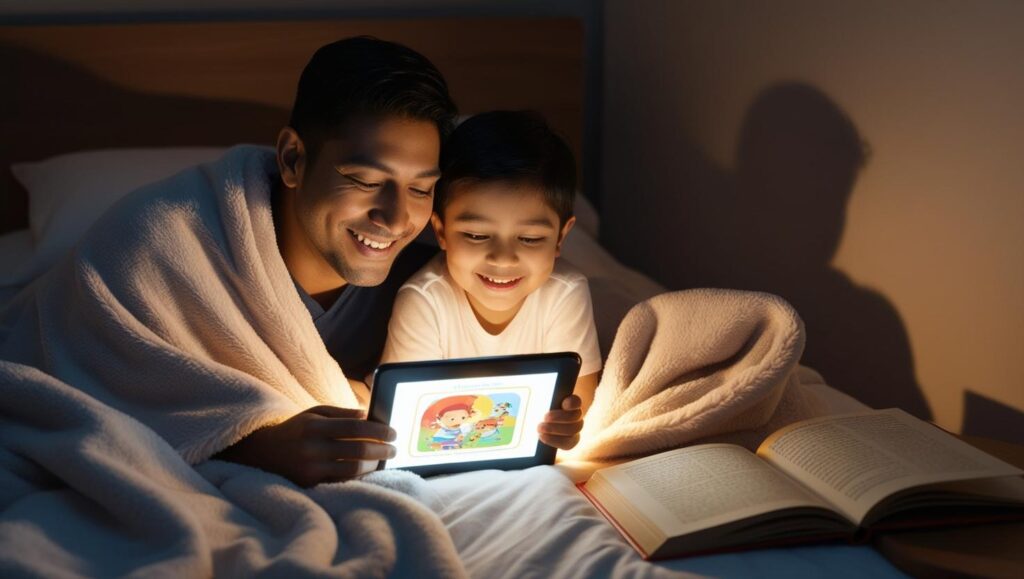 digital bedtime stories on tablet