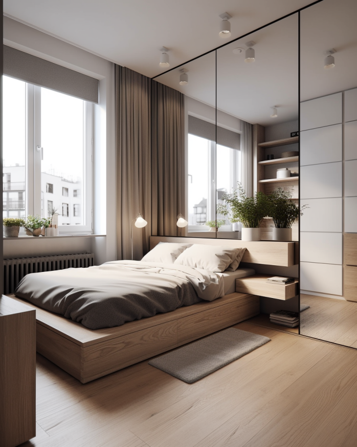 platform bed in a modern minimalist bedroom
