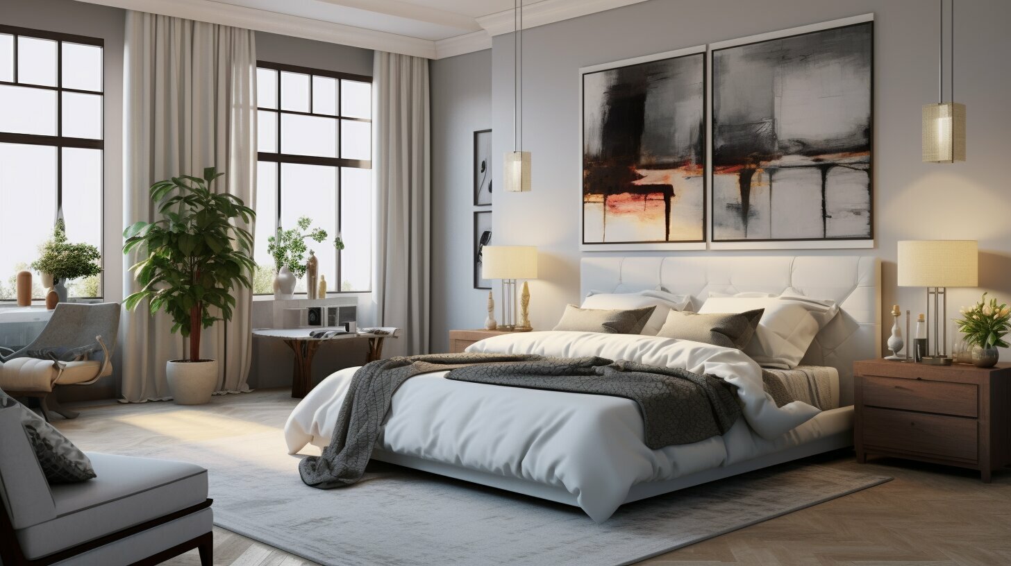 round mirror in bedroom showing Mirrors and Wall Decor Designs with calming tones
