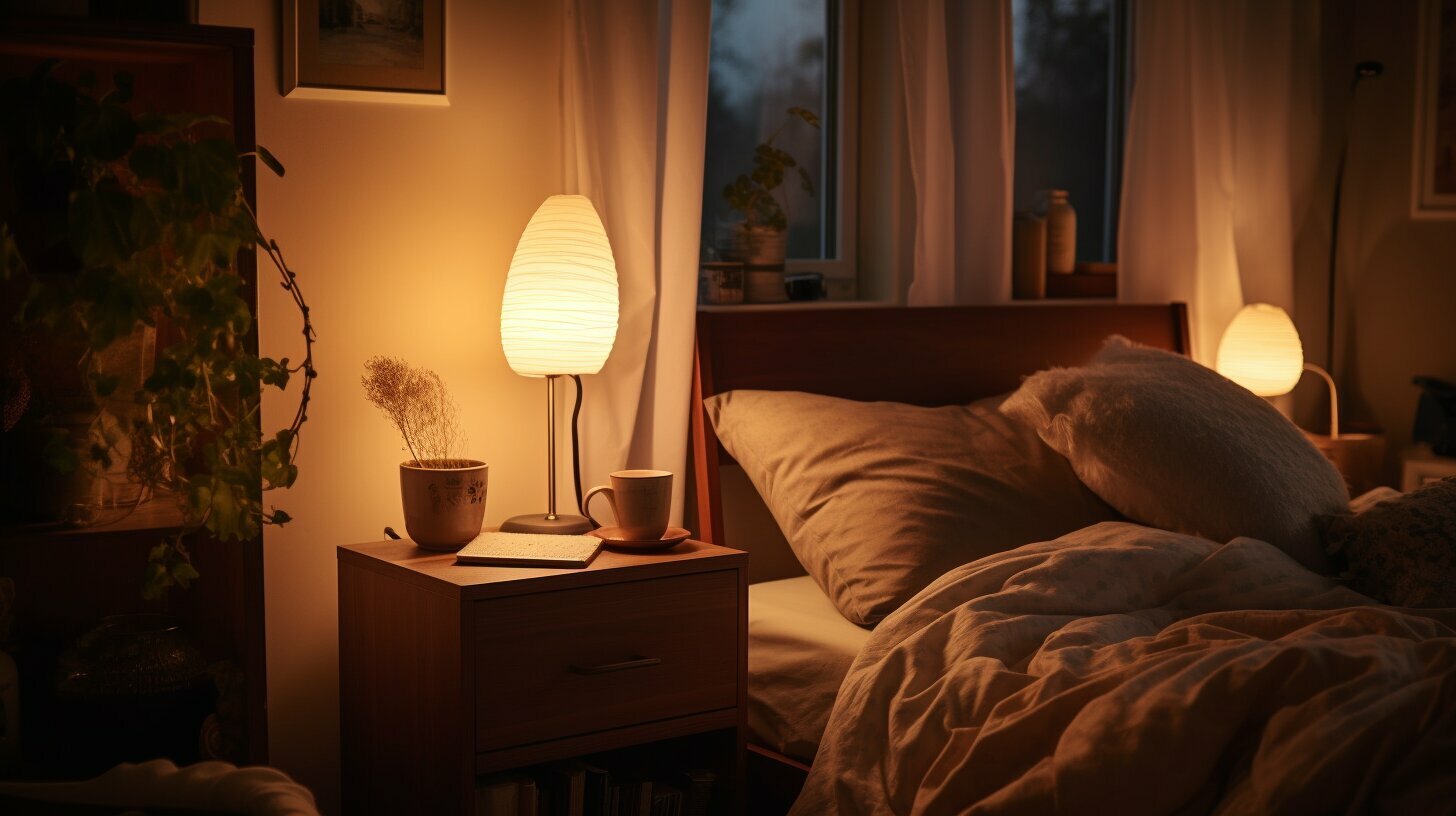 Lampshades on stylish bedroom lamps