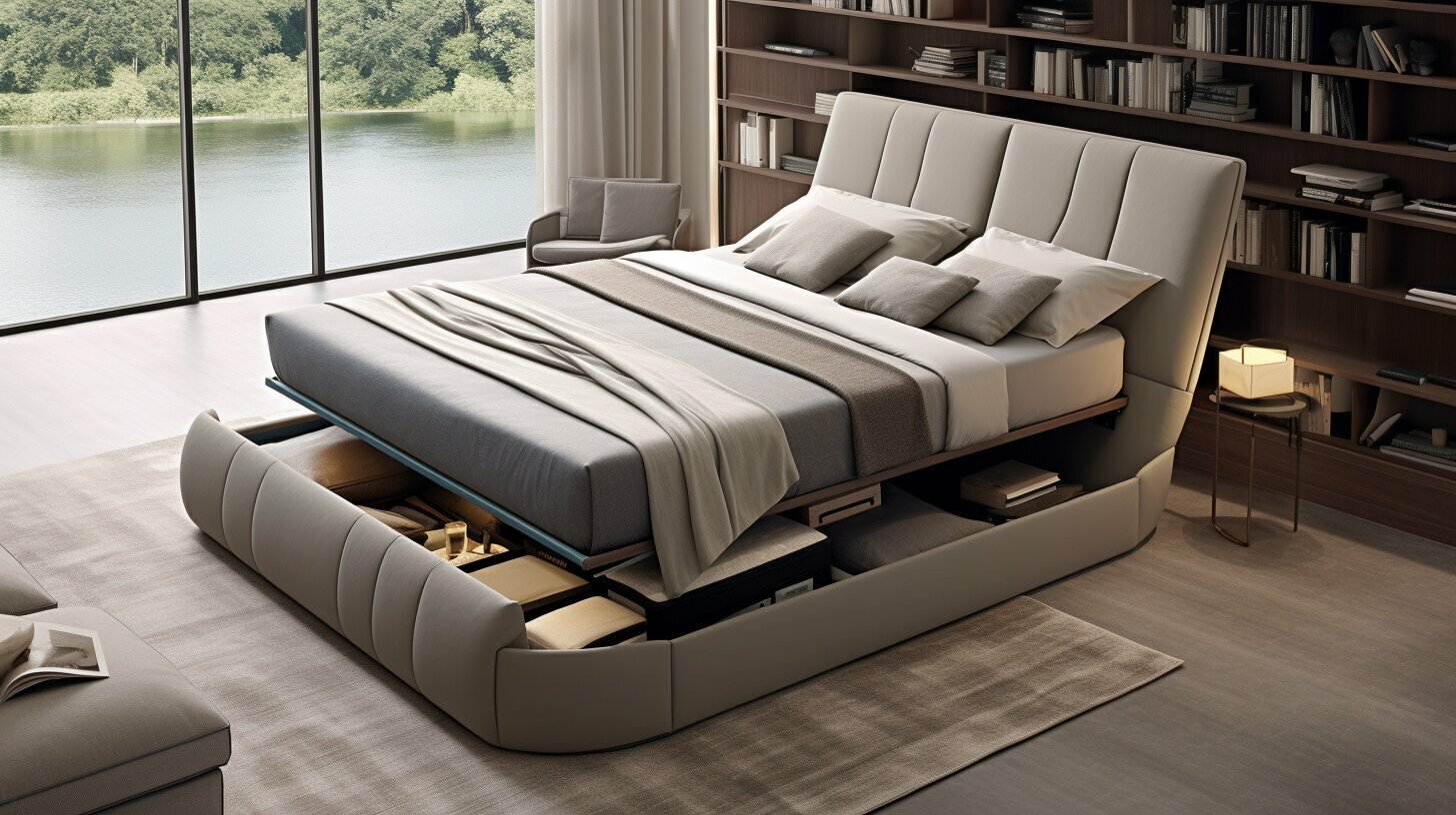 platform storage bed with built-in drawers