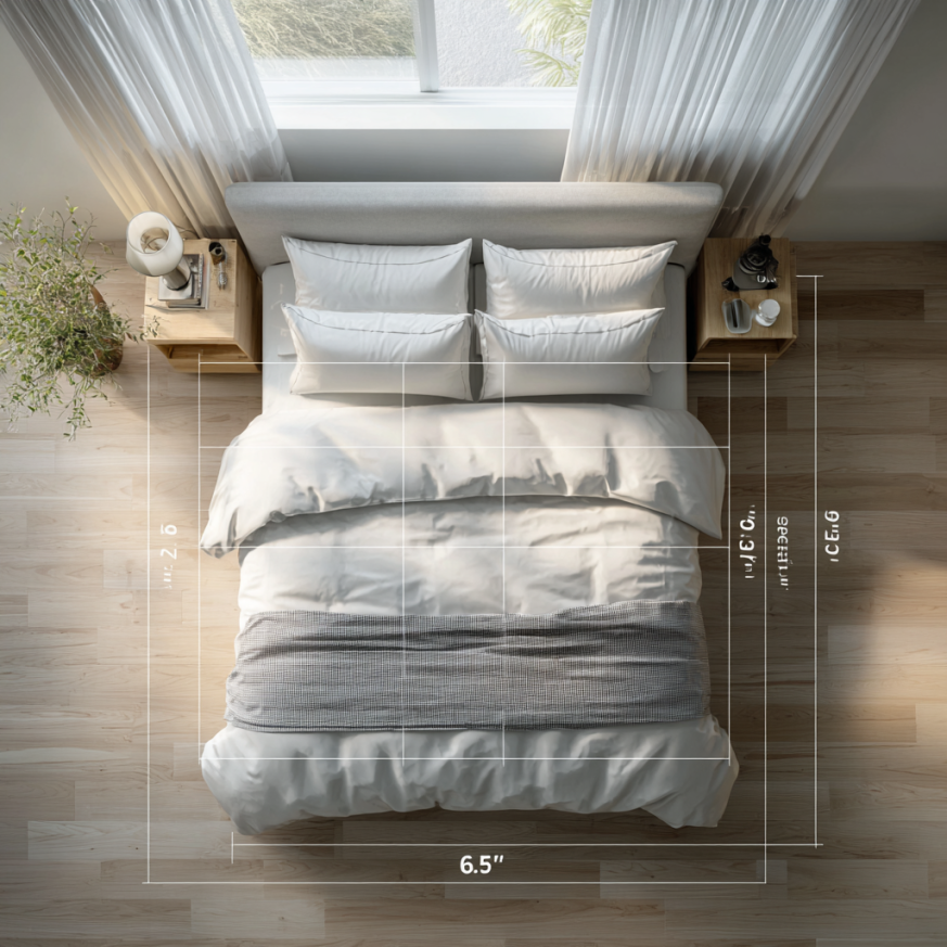 queen bed size in feet diagram showing 5 feet by 6.6 feet