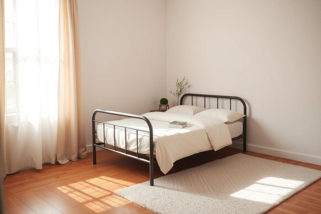 small bedroom layout ideas – bed under window for balanced focal point
