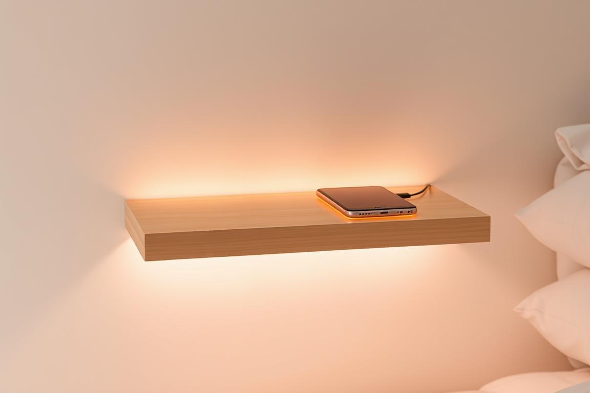 bedside lighting ideas with charging shelf light and built-in USB
