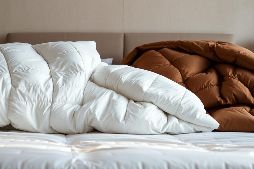 duvet vs comforter side-by-side on a queen bed