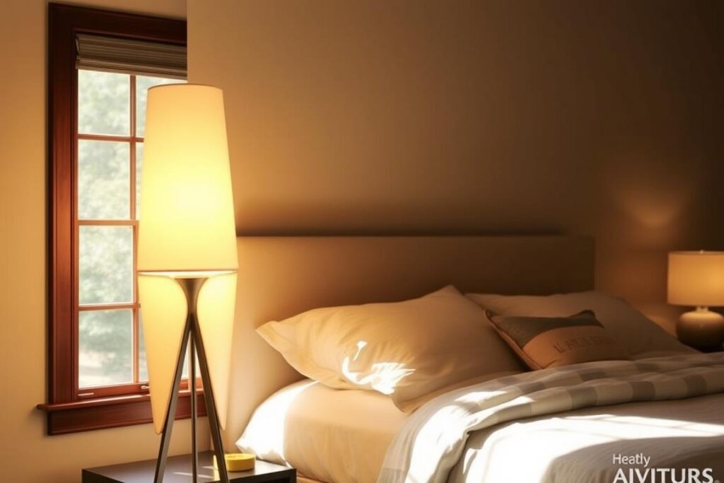small bedroom lighting ideas with slim floor lamps