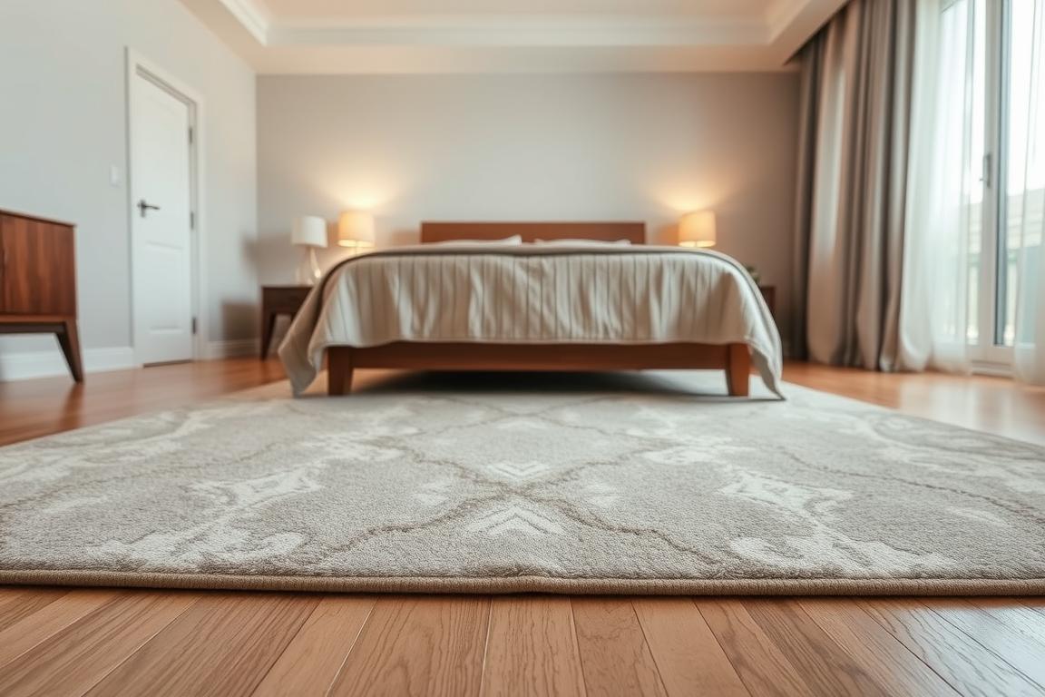 how to place a rug under a bed
