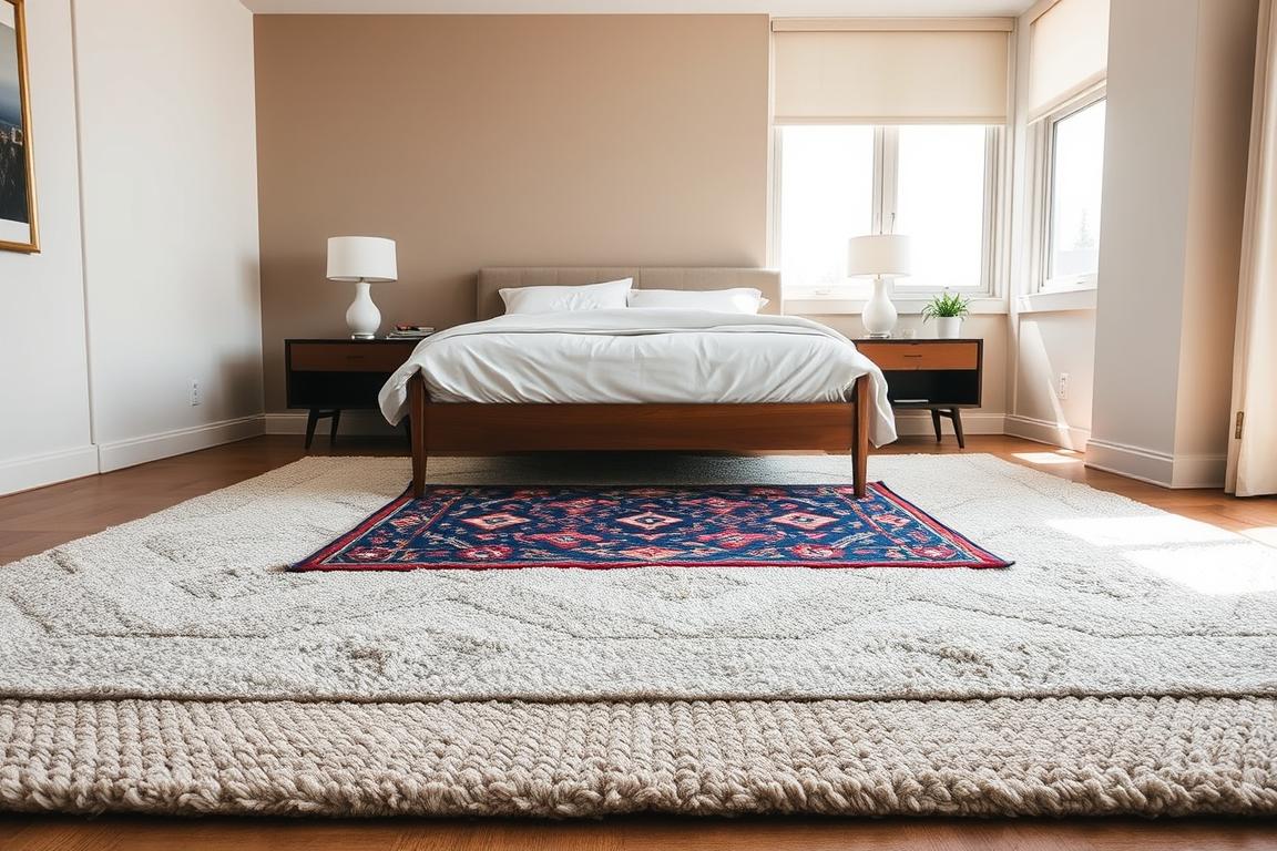 layering rugs in bedroom
