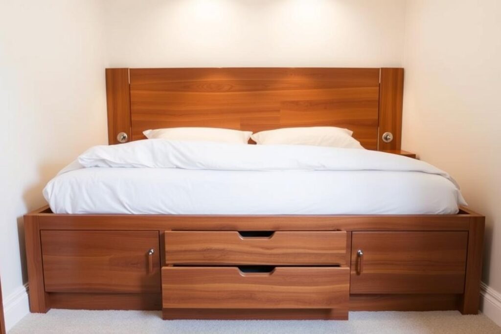 A storage platform bed is often the best bed for small room layouts with storage drawers