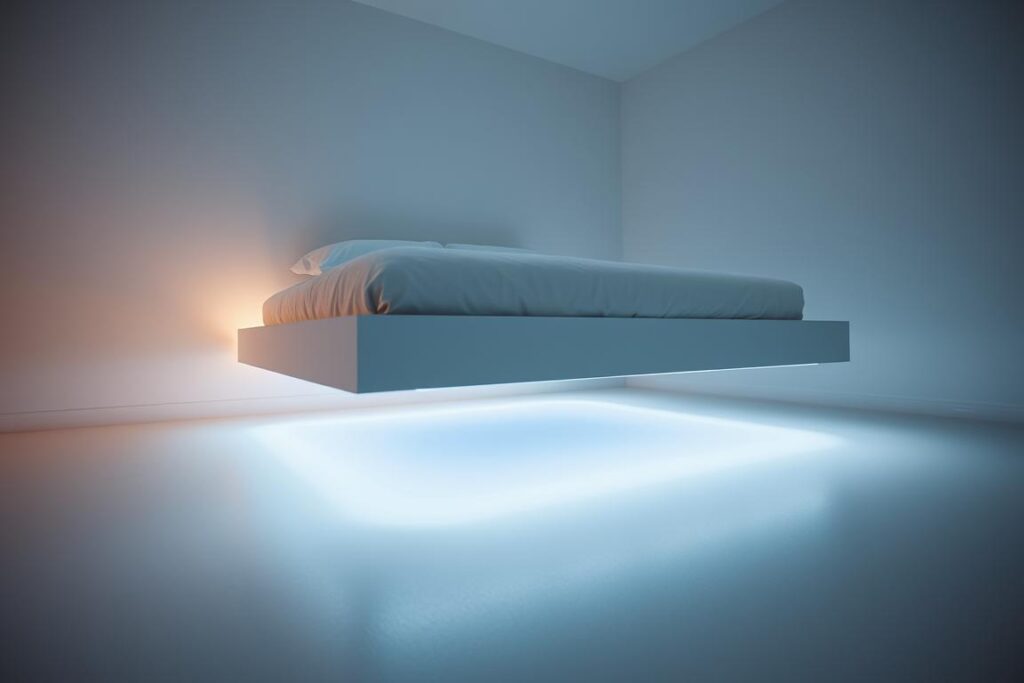 Example of led lighting bedroom ideas with under-bed strip glow