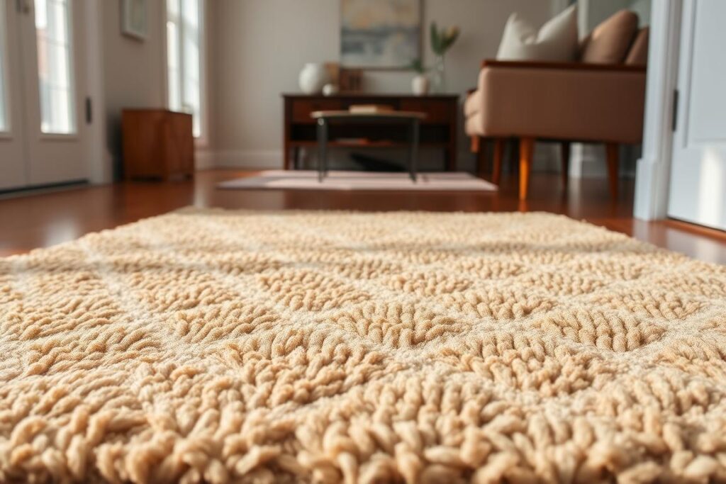 Different rug materials from the bedroom rug guide including wool, viscose, and synthetics