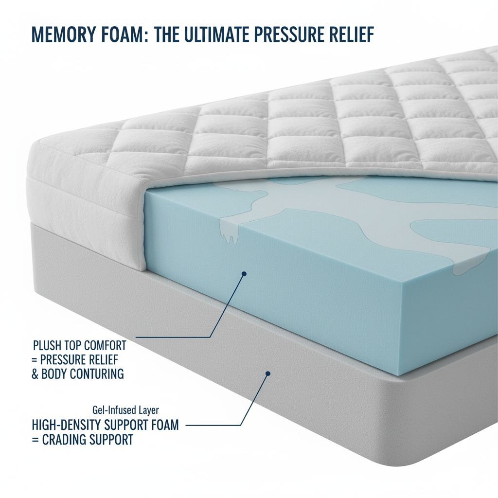 Latex mattress cross-section annotated as the best bed material for natural support
