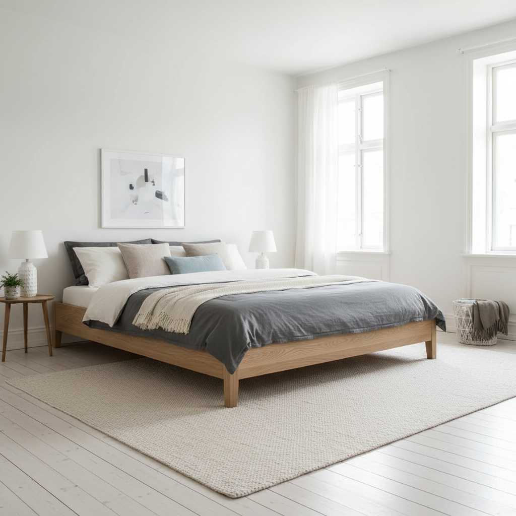 Sleek modern platform bed frame, one of the best bed frames for tall people in 2026, shown in California King size with minimalist design"