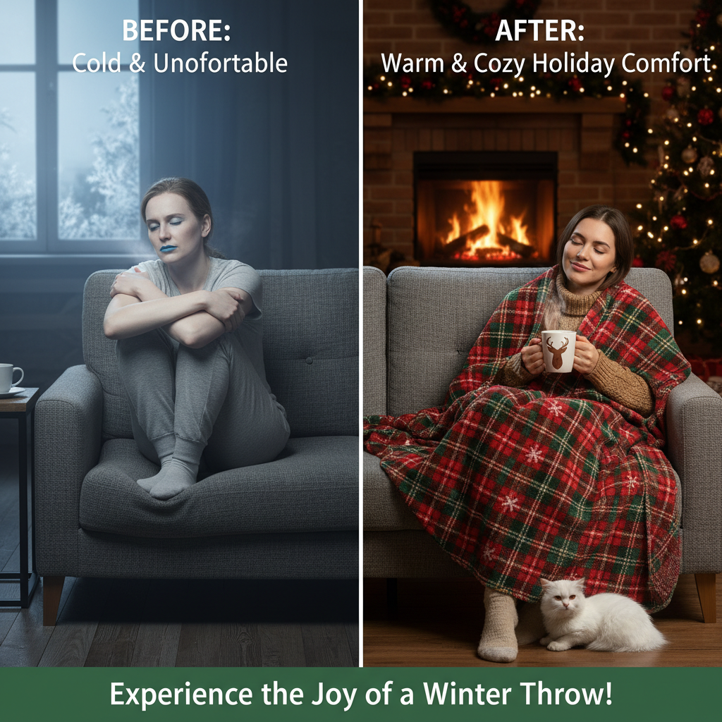 Soft fleece Christmas throw blanket with snowflake design, providing cozy warmth during winter holidays, folded with holiday decor"