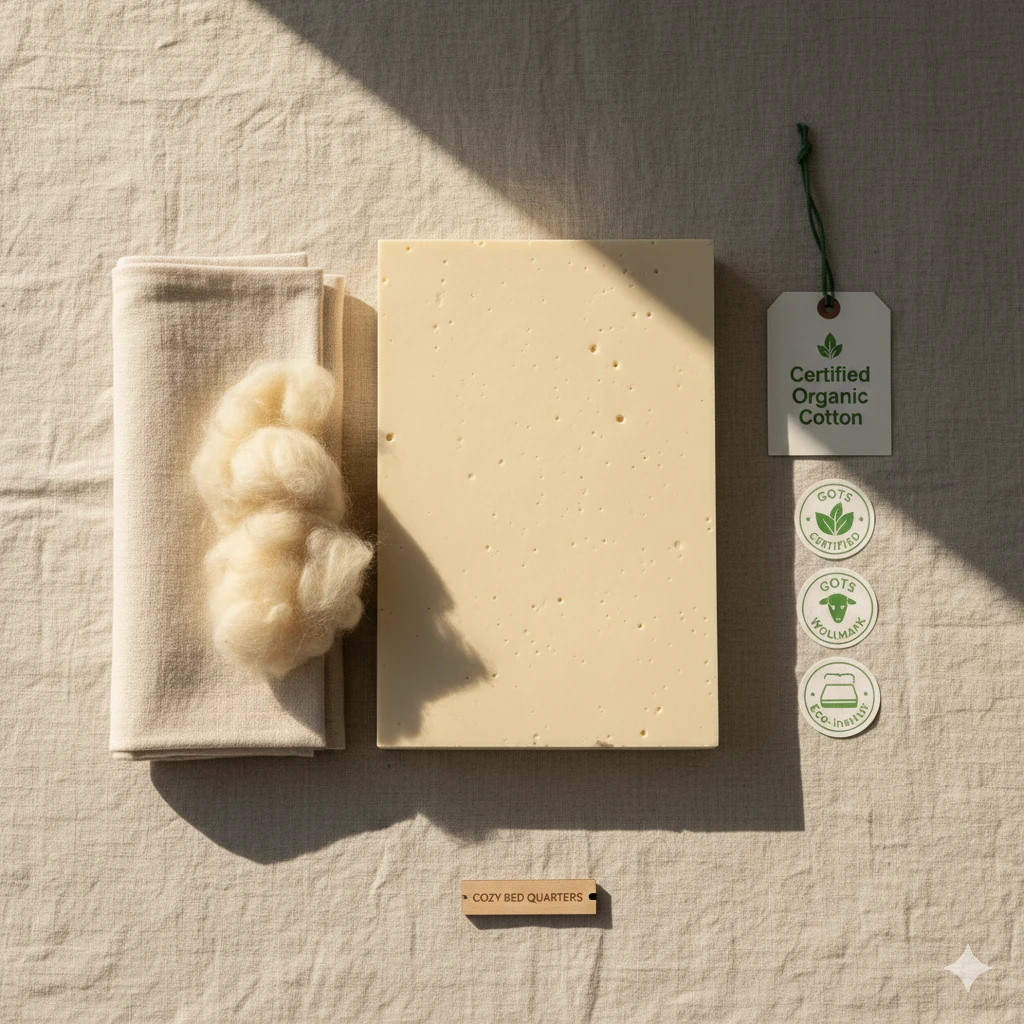 eco-friendly mattress materials organic latex and cotton shown in matt featuring mattress firmness scale explained