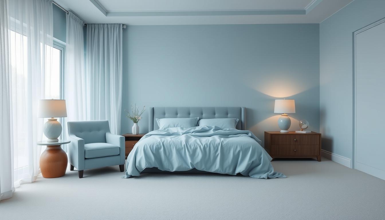 Soft light blue bedroom accessories for a calming effect
