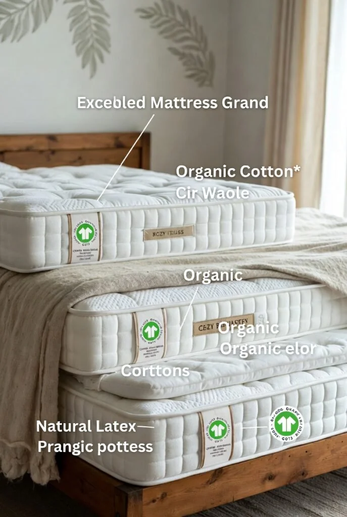 Eco Friendly Organic - Cross-section view showing multiple layers of natural latex, organic c