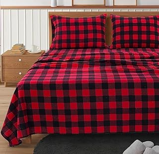 Close-up texture of red buffalo check plaid flannel Christmas duvet co featuring christmas duvet covers