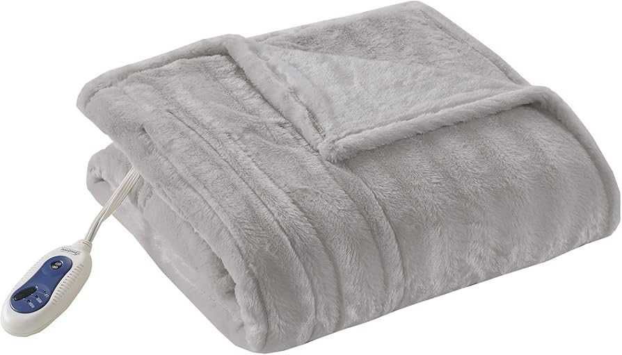 Christmas Throws Blankets Warm - Sunbeam heated electric throw blanket in gray with remote control for