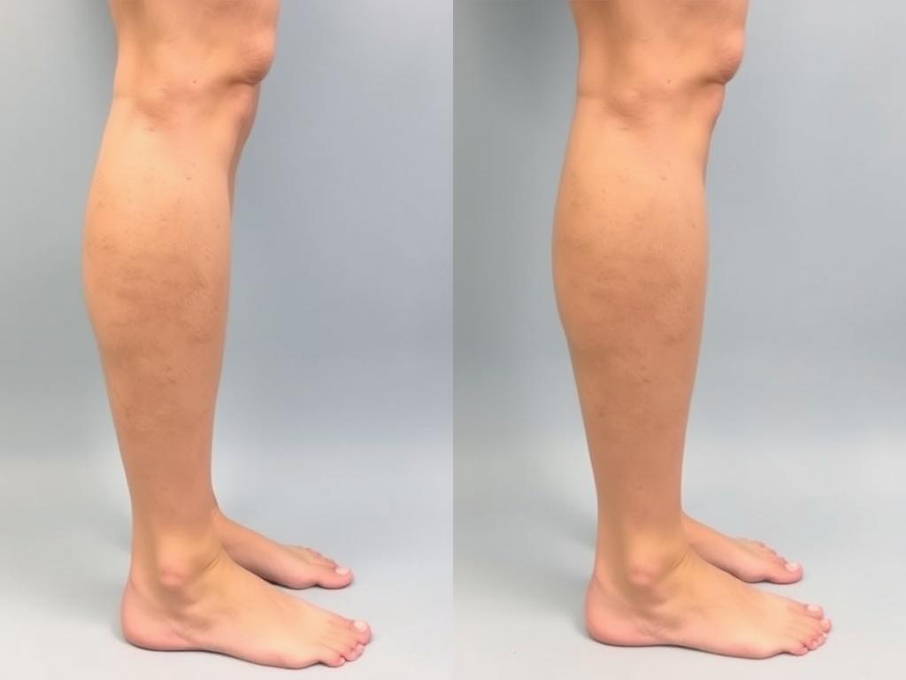 Before and after comparison showing reduced leg swelling after using IBT for circulation