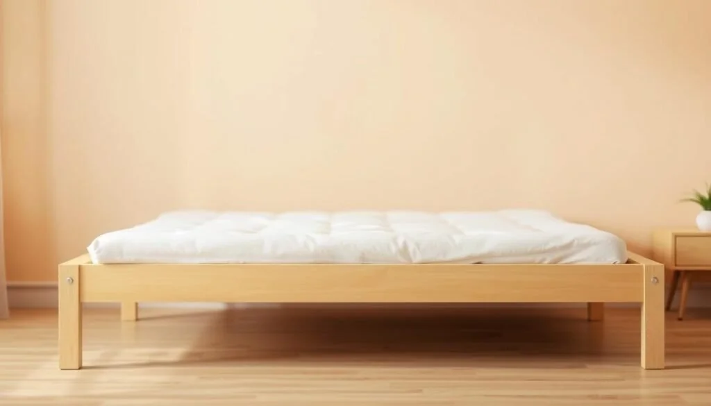 A minimalist and affordable bed frame set against a warm, soft-focus background. The frame is constructed from light-colored wood, with a simple yet elegant design featuring clean lines and a low profile. Soft, diffused lighting illuminates the frame, creating a cozy and inviting atmosphere. The background is blurred, allowing the bed frame to take center stage, showcasing its understated style and practicality. The overall scene conveys a sense of relaxation and budget-friendly comfort, perfectly complementing the "Setting a Budget for Your Stylish Bed Frame" section of the article. A minimalist and affordable bed frame set against a warm, soft-focus background. The frame is constructed from light-colored wood, with a simple yet elegant design featuring clean lines and a low profile. Soft, diffused lighting illuminates the frame, creating a cozy and inviting atmosphere. The background is blurred, allowing the bed frame to take center stage, showcasing its understated style and practicality. The overall scene conveys a sense of relaxation and budget-friendly comfort, perfectly complementing the "Setting a Budget for Your Stylish Bed Frame" section of the article.