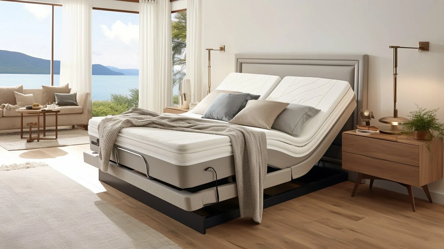 A couple enjoys Adjustable Bed Bases while relaxing and watching TV.