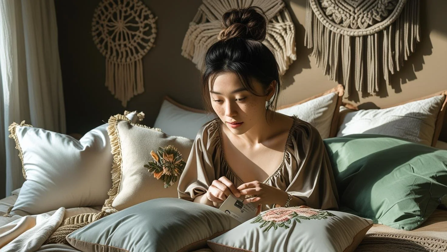 Different types of bed shams on a styled bed