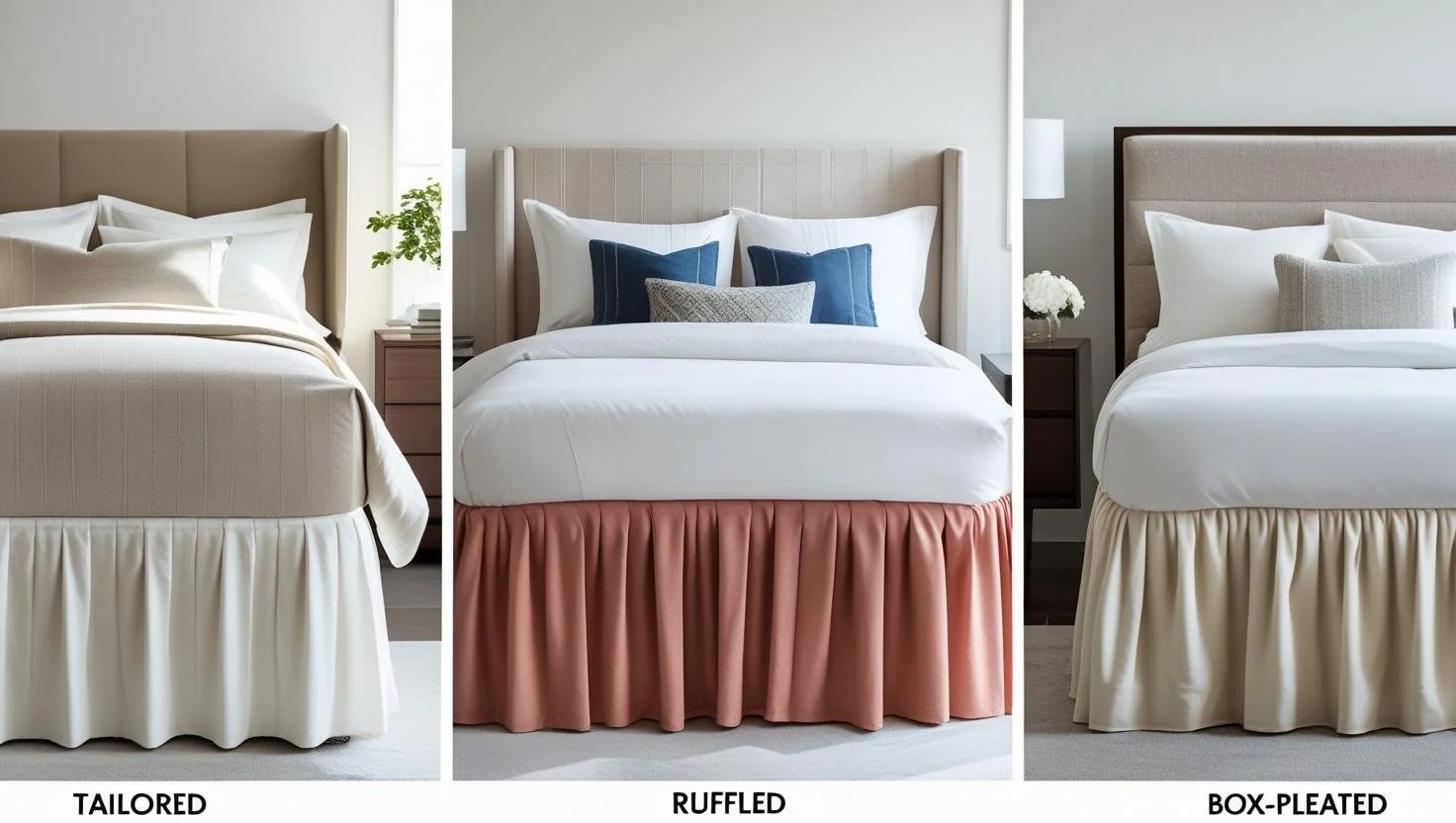 Pleated bed skirt styles in transitional bedroom