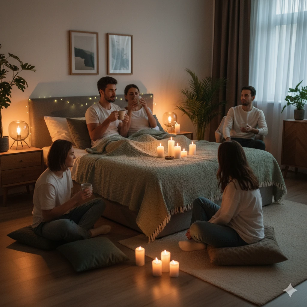 This image illustrates The Bedding Ceremony with onlookers gathered around the couple, and the alt text intentionally includes the exact focus keyword: The Bedding Ceremony.