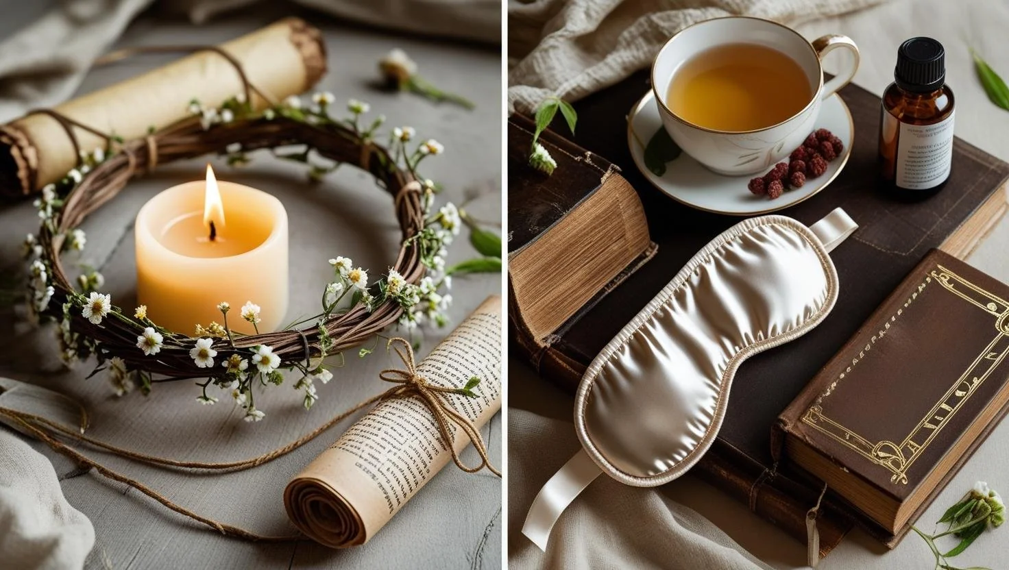 Modern bedding rituals with dim lights, journaling, and soothing scents.