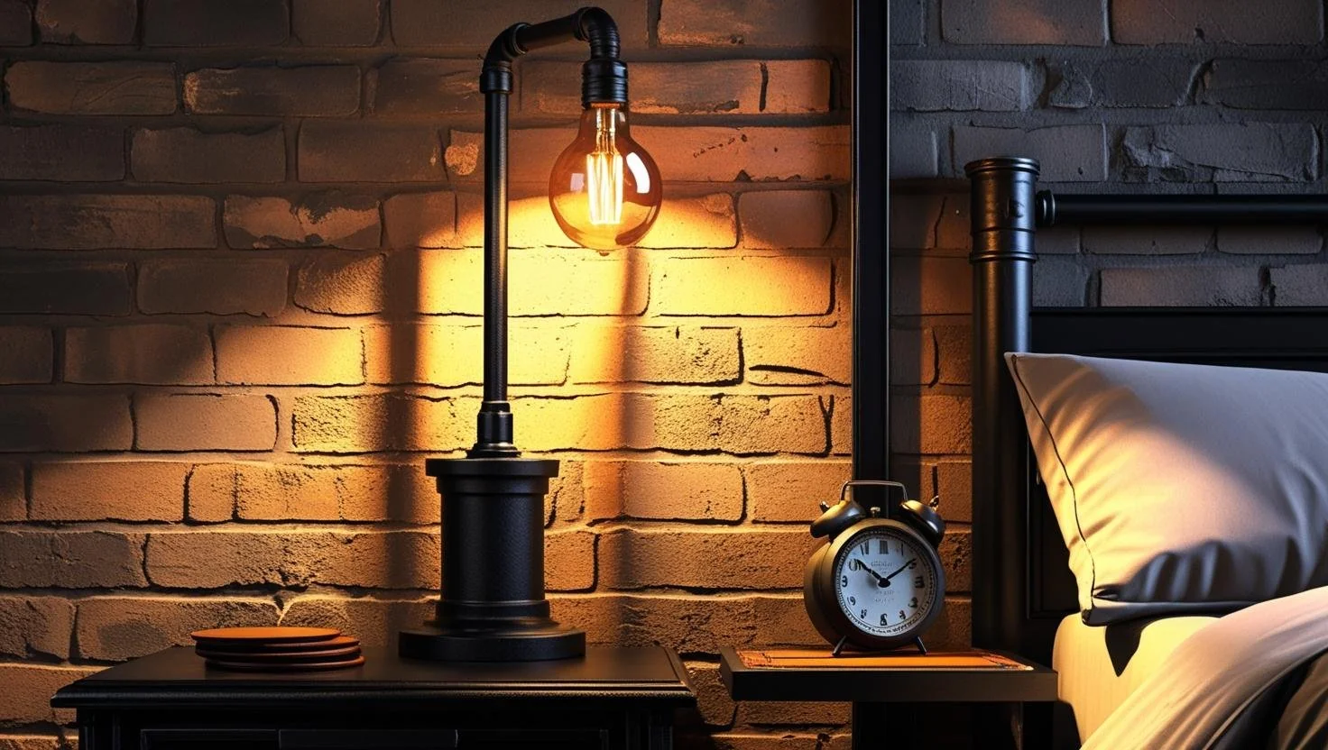 Minimalist bedside table lamp in neutral tones