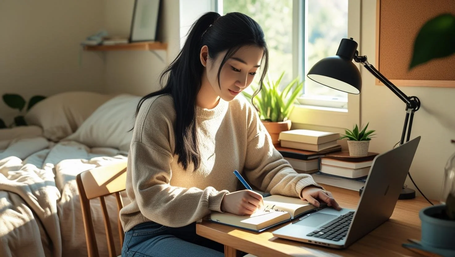 Functional modern bedroom study table setup
