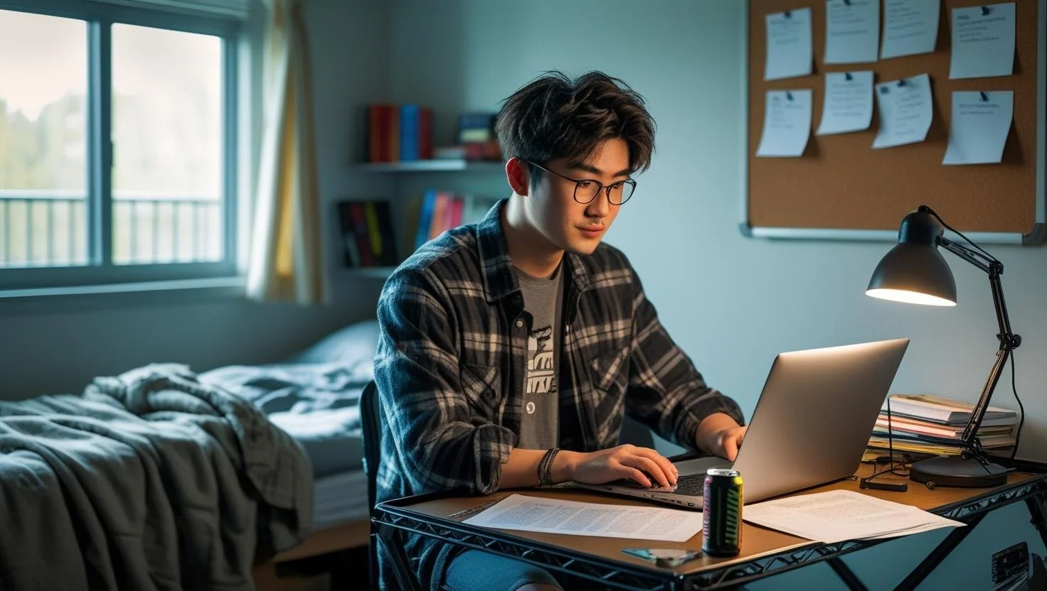 Peaceful and structured bedroom study table setup