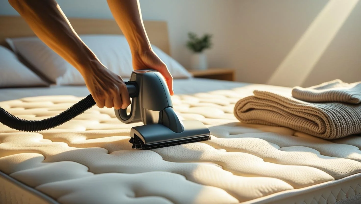 Vacuuming a budget memory foam mattress for cleanliness and freshness