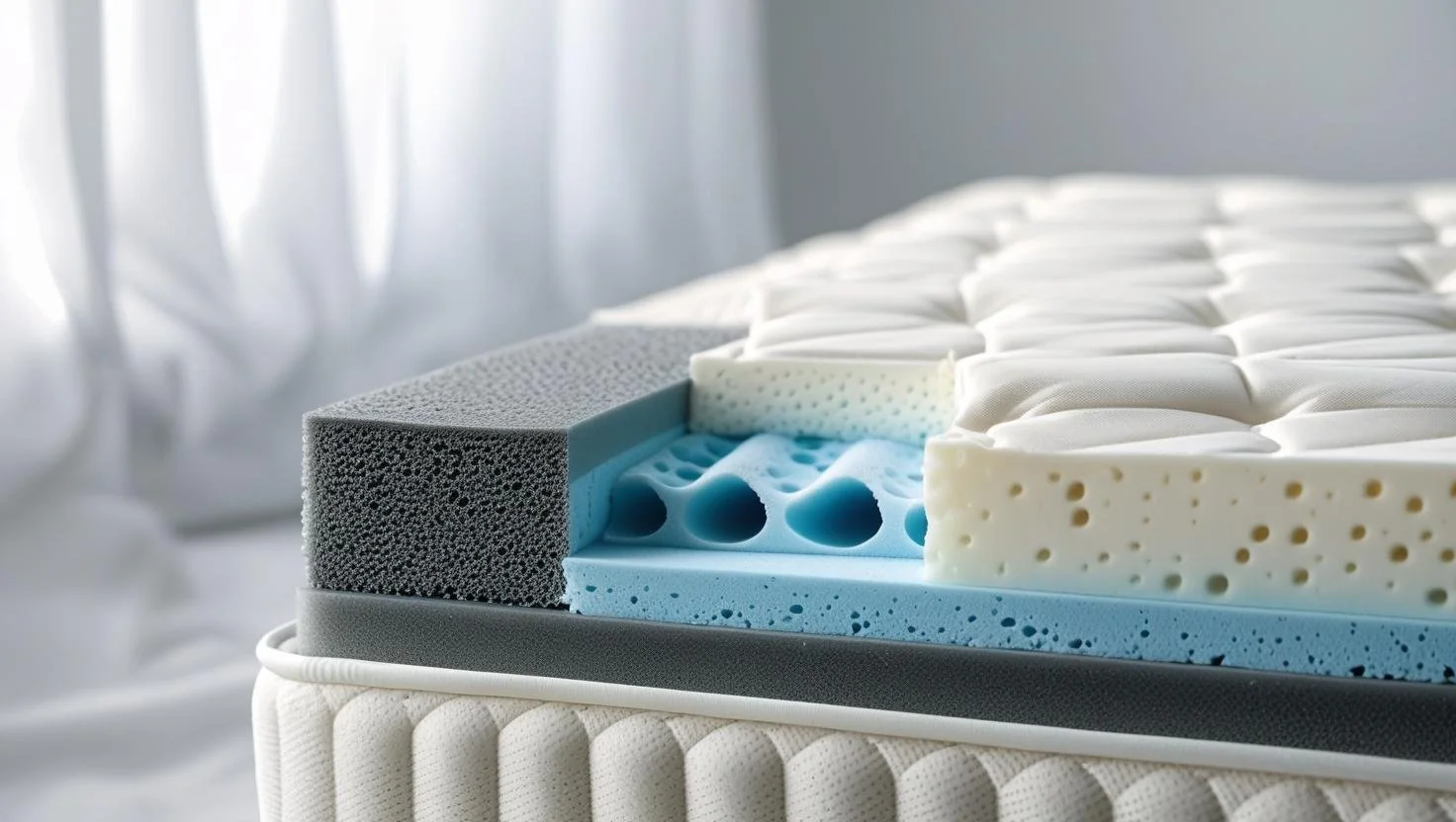 Close-up of memory foam layers in a budget mattress