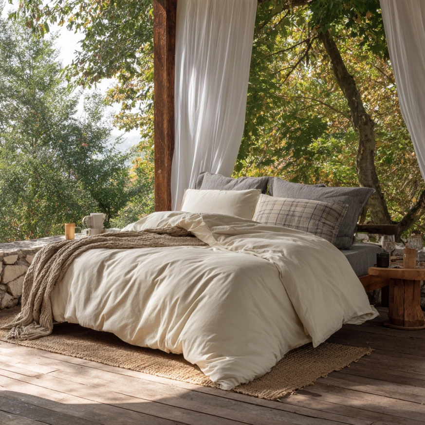 Caring for a perfect comforter with duvet cover and airing outside
