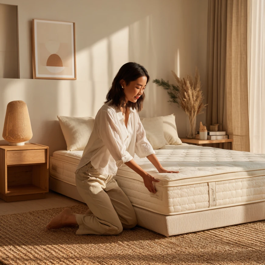 A platform bed with storage drawers illustrates Choosing the Right Mattress Size while balancing height and storage.