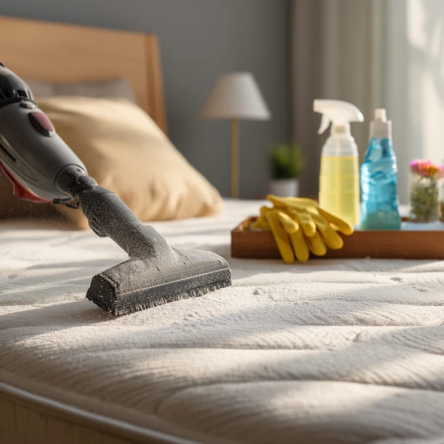 Close-up of mattress fabric demonstrating why people clean pee mattress without baking soda for a deeper and fresher clean.