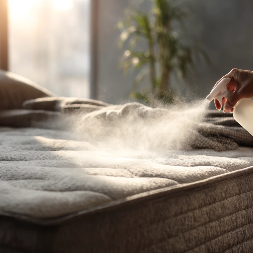This picture shows blotting and sprinkling steps that people use to clean pissy mattress right after a spill.