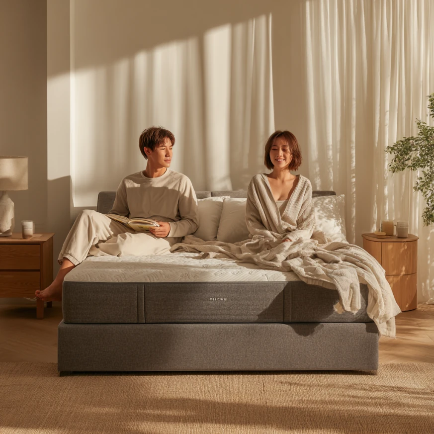 A cozy bedroom setup showing hybrid mattress benefits with cooling cover