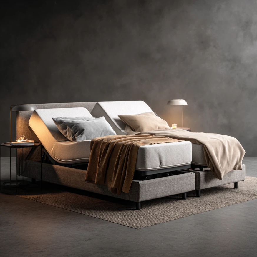 A luxurious Alaskan King bed with plush white bedding and neutral-toned pillows, showcasing the spaciousness of oversized custom bed sizes in a modern master bedroom.