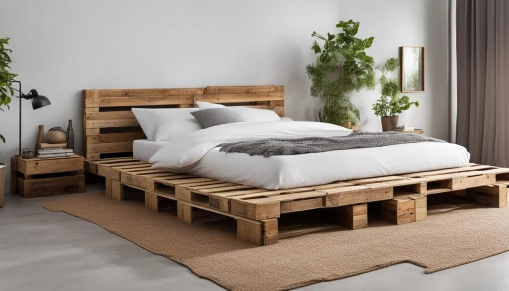 DIY pallet bed frame with integrated storage crates