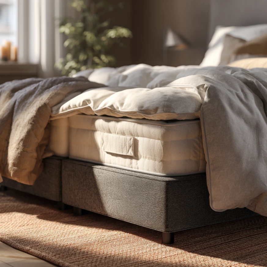 A visible gap between dual mattresses in the Doppelbett Method setup