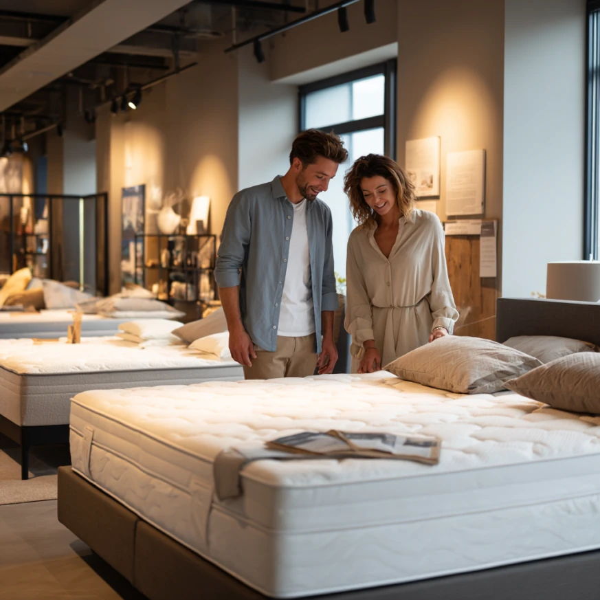 Couple enjoying improved sleep quality using the Doppelbett Method with separate mattresses